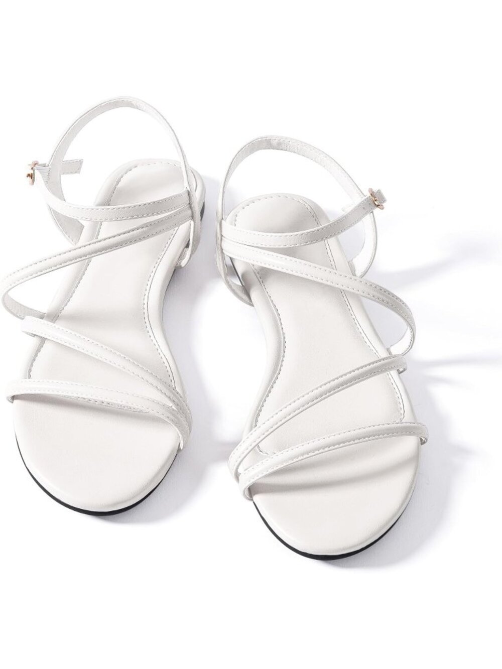 🆕Women's White Flat Sandals Strappy Gladiator Ankle Strap Open Toe